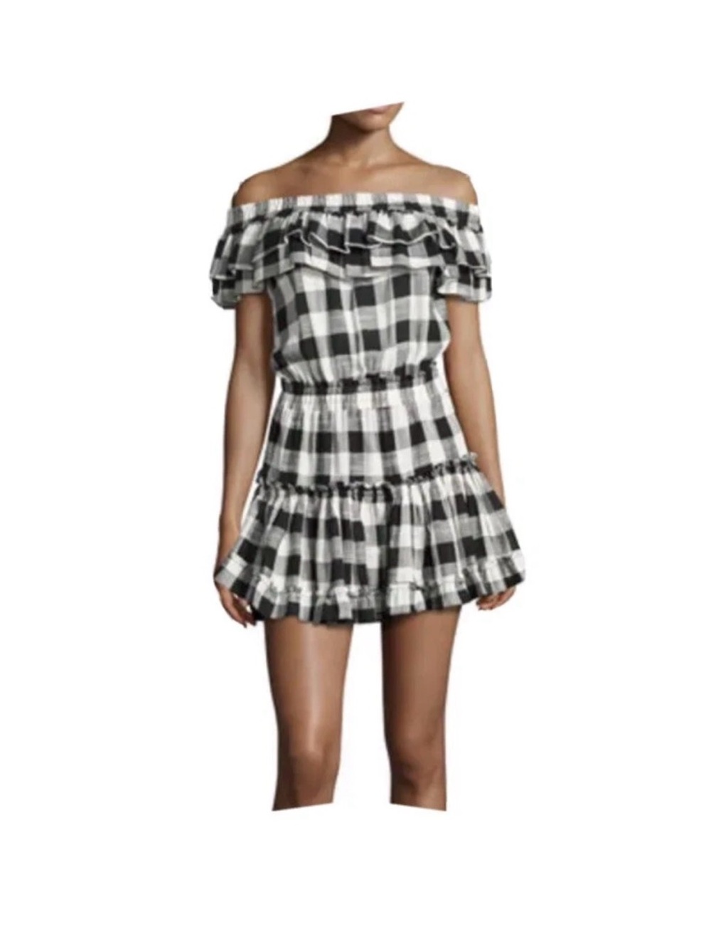 Misa Los Angeles Black and White Gingham Strapless Mini Dress